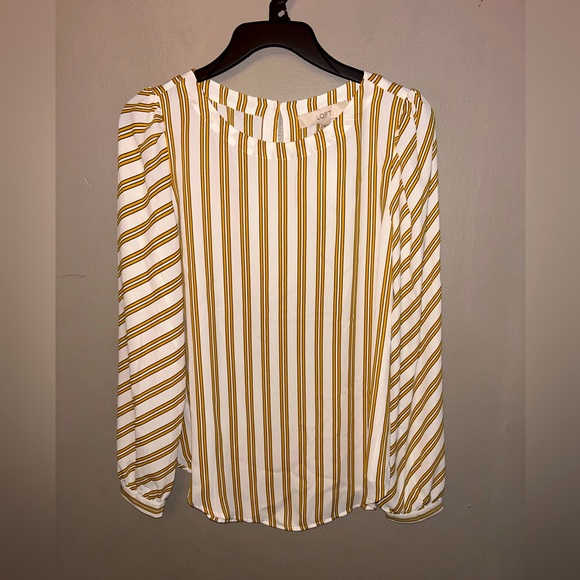 LOFT Tops - LOFT Gold and White Striped Boxy Long Sleeve Blouse NWT